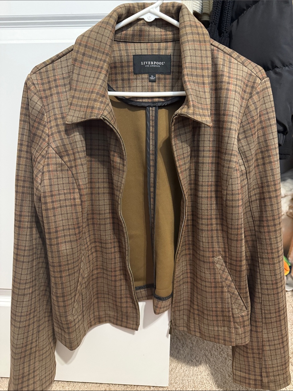 Liverpool Plaid Zip-Front Jacket in Brown and Tan